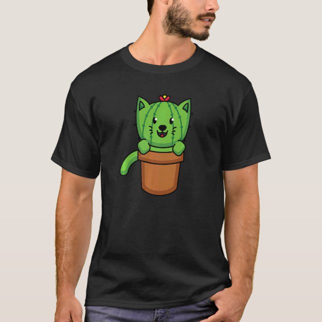 Camiseta Cute Cat Cactus Plant Cat Gardening (Frente)