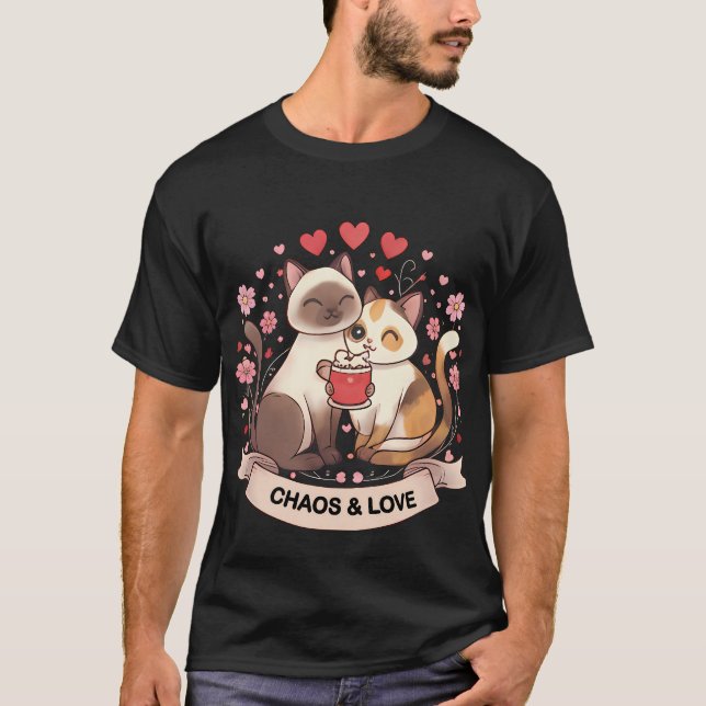 Camiseta Cute Cat Couple Sticker for Romantic Gift or Cozy (Frente)
