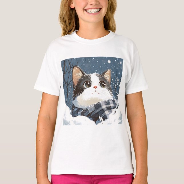 Camiseta Cute cat cozy winter snow (Frente)