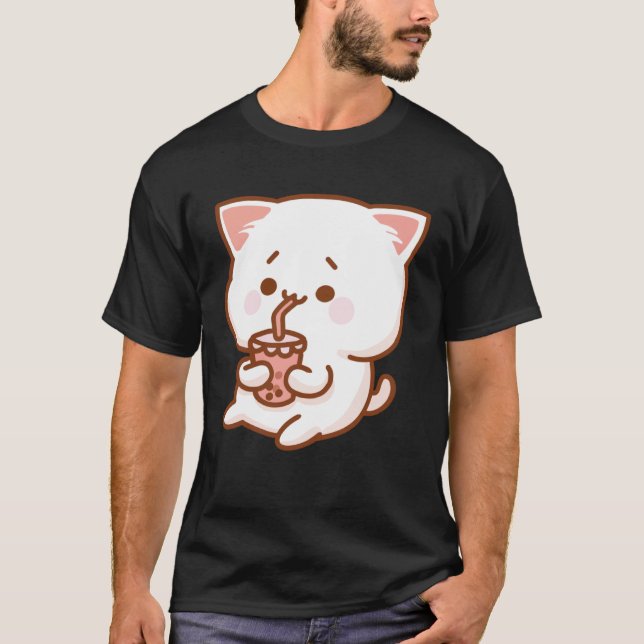 Camiseta Cute Cat Driking Tea with bubbles (Frente)