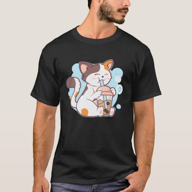 Camiseta Cute Cat Drinking Bubble Tea  Tea  Costume (Frente)