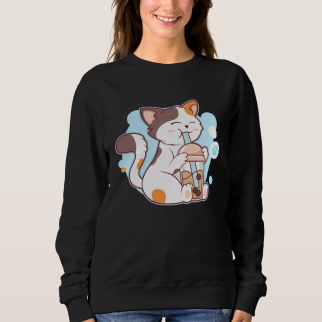 Camiseta Cute Cat Drinking Bubble Tea  Tea  Costume (Frente)