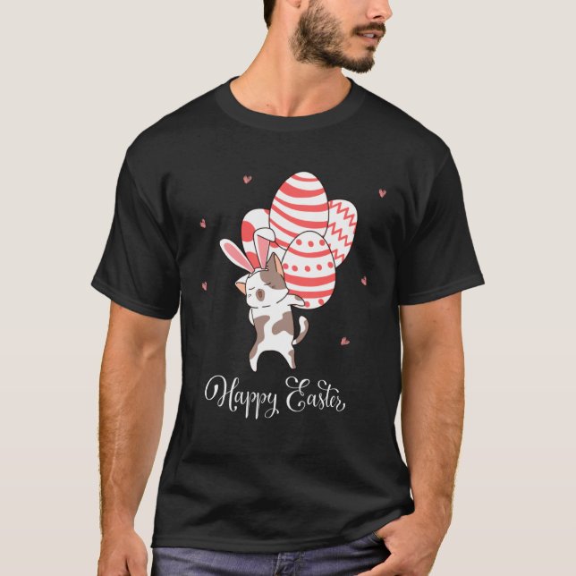 Camiseta Cute  Cat Easter Bunny Kitten Easter Eggs (Frente)