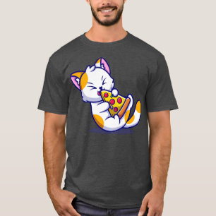 Camiseta Cute Cat Eating Pizza Cartoon