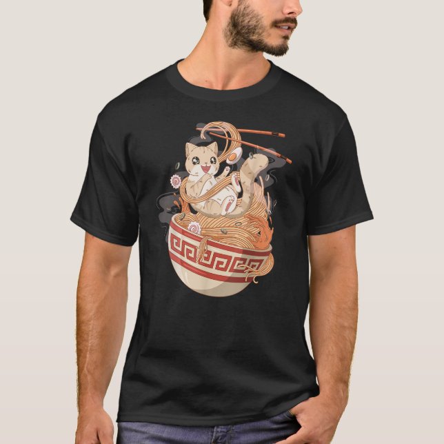 Camiseta Cute Cat eating Ramen (Frente)