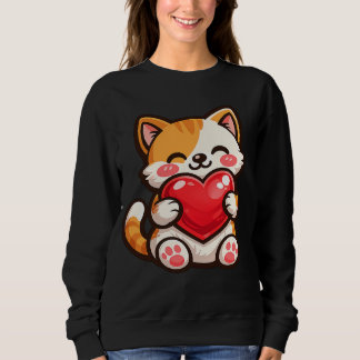 Camiseta Cute Cat Heart – Kawaii Cat Hugging Red Heart, Cut