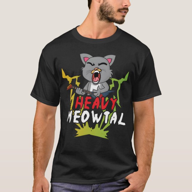 Camiseta Cute Cat Heavy Meow Metal Music Lover Guitar funny (Frente)