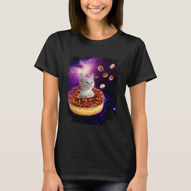 Camiseta Cute Cat Inside Donut in Space Boys Girl  Kitty in (Frente)
