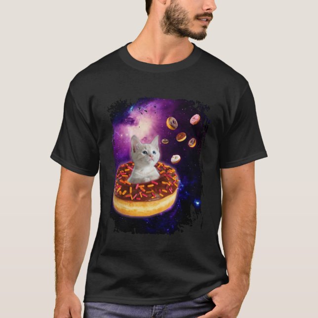 Camiseta Cute Cat Inside Donut in Space Boys Girl  Kitty in (Frente)