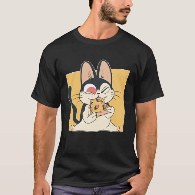 Camiseta Cute Cat Kitten Eating Pizza Cats   Kids Girls (Frente)