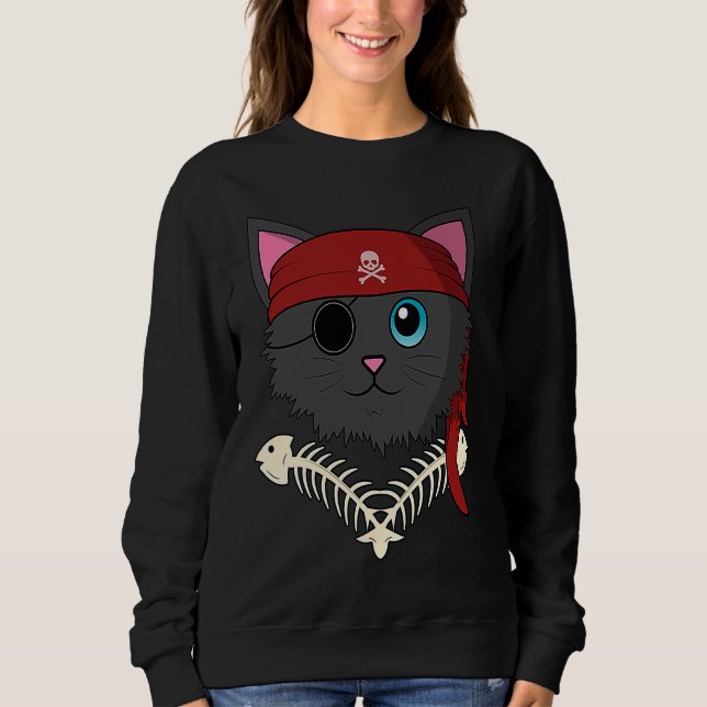 Camiseta Cute Cat Kitten Pirate Fish Bones  Halloween Kids (Frente)