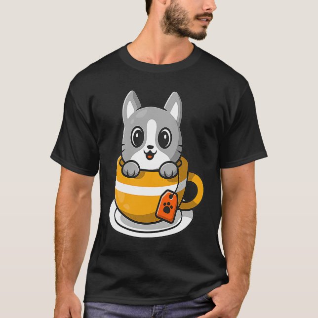 Camiseta Cute Cat Kitty in a coffee or tea cup (Frente)