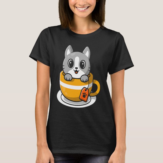 Camiseta Cute Cat Kitty in a coffee or tea cup (Frente)
