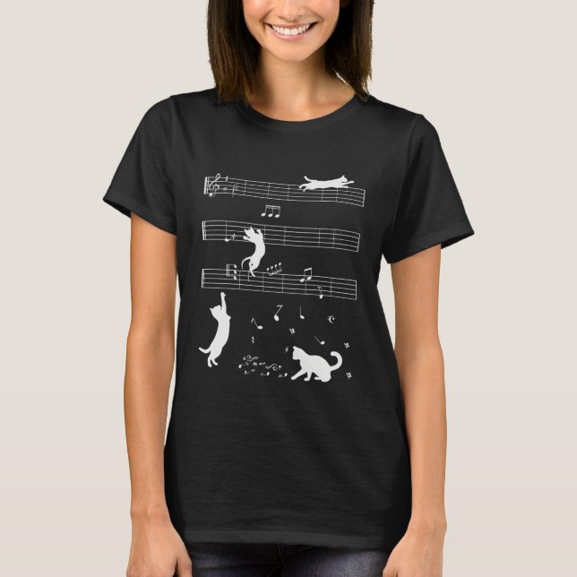 Camiseta Cute Cat Kitty Playing Music Note Clef Musician (Frente)