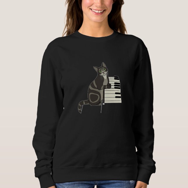 Camiseta Cute Cat Kitty Playing Music Piano Musician Cat (Frente)