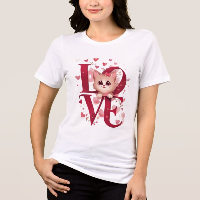 Camiseta Cute Cat LOVE Valentine’s Day Gift (Frente)