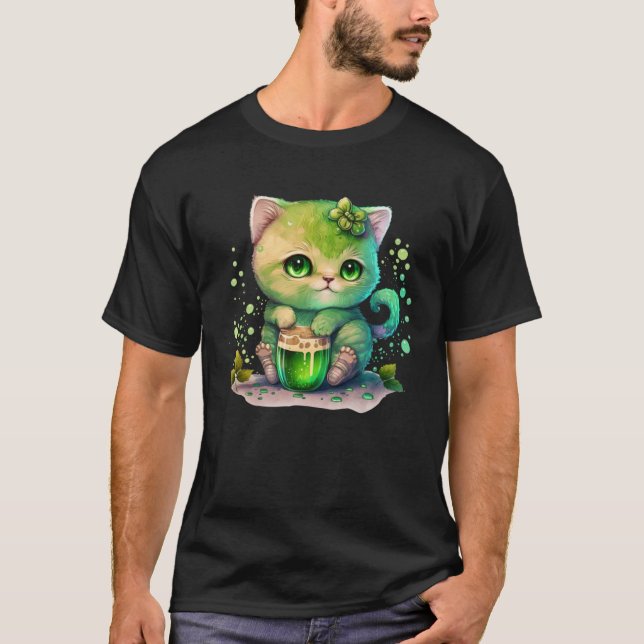 Camiseta Cute Cat Loves Beer St Patrick s Day Cat   2 (Frente)