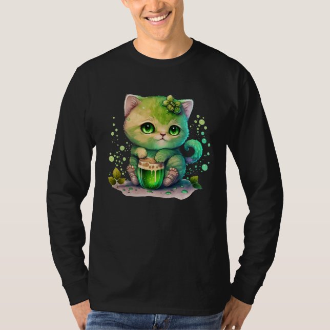 Camiseta Cute Cat Loves Beer St Patrick s Day Cat   2 (Frente)