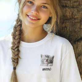 Camiseta Cute Cat Meow Fake Pocket Watercolor Kids