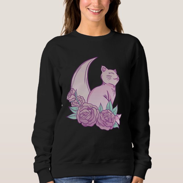 Camiseta Cute Cat Moon Roses Pink Animal Fur Cool Purr Bree (Frente)