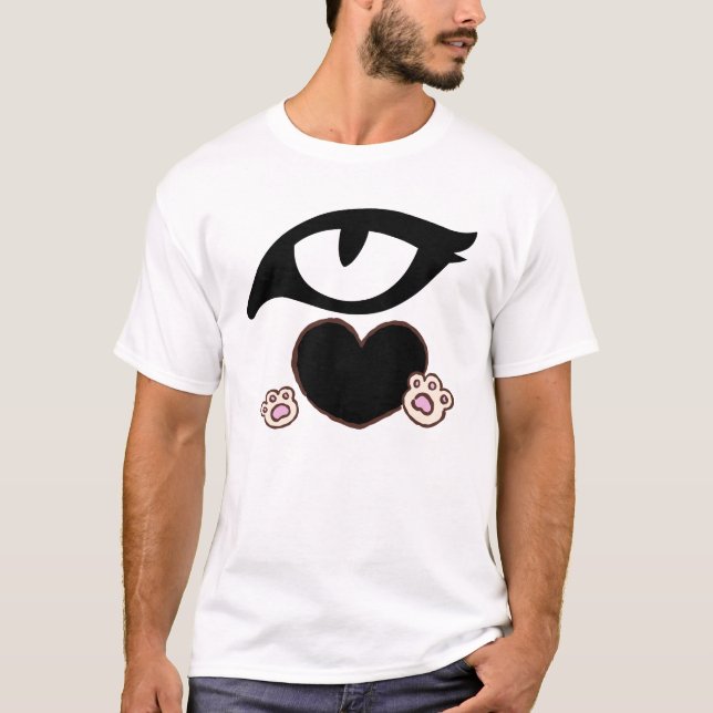 Camiseta Cute Cat Paw Heart with Kawaii Eyes (Frente)