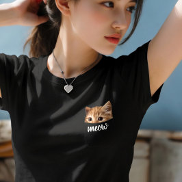 Camiseta Cute Cat Peeking from Pocket Minimalist Black