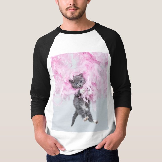 Camiseta Cute Cat pink plume (Frente)
