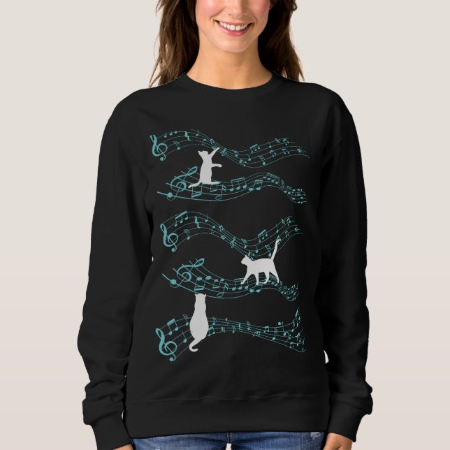 Camiseta Cute Cat Playing On Musical Notes Sheets Music (Frente)