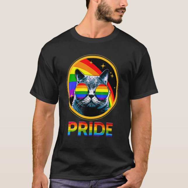 Camiseta Cute Cat Pride Rainbow LGBTQ LGBT Gay Lesbian Prid (Frente)