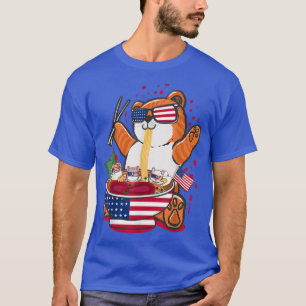 Camiseta Cute Cat Ramen With American USA Flag Pattern