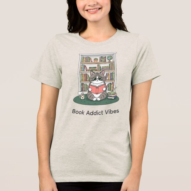 Camiseta Cute Cat Reading Book Cozy Tea Time Graphic (Frente)