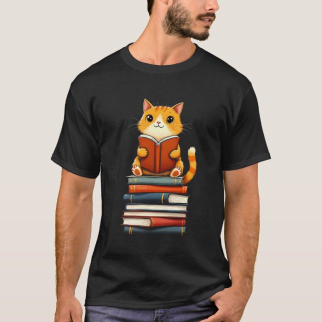 Camiseta Cute Cat Reading Books Lover Pet Lovers Charming B (Frente)