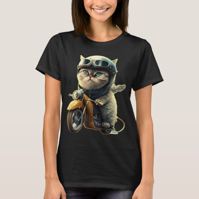 Camiseta Cute cat riding a motorcycle wearing an helmet (Frente)