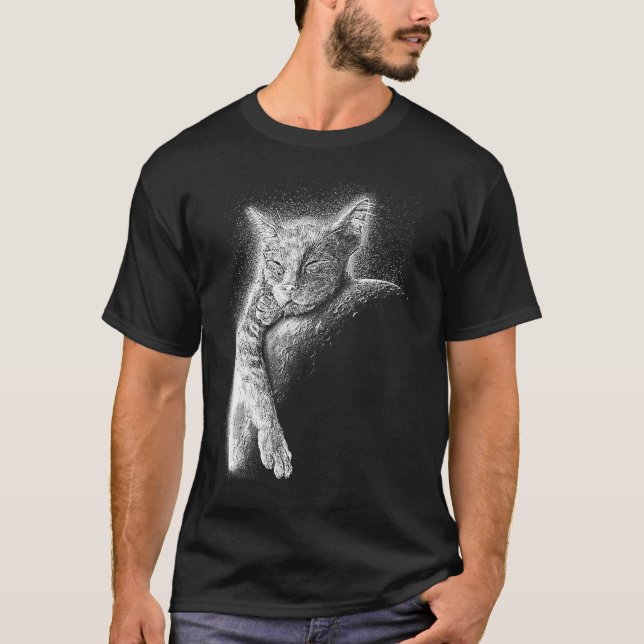 Camiseta Cute Cat Sleeping On The Moon Full Moon Space Kitt (Frente)