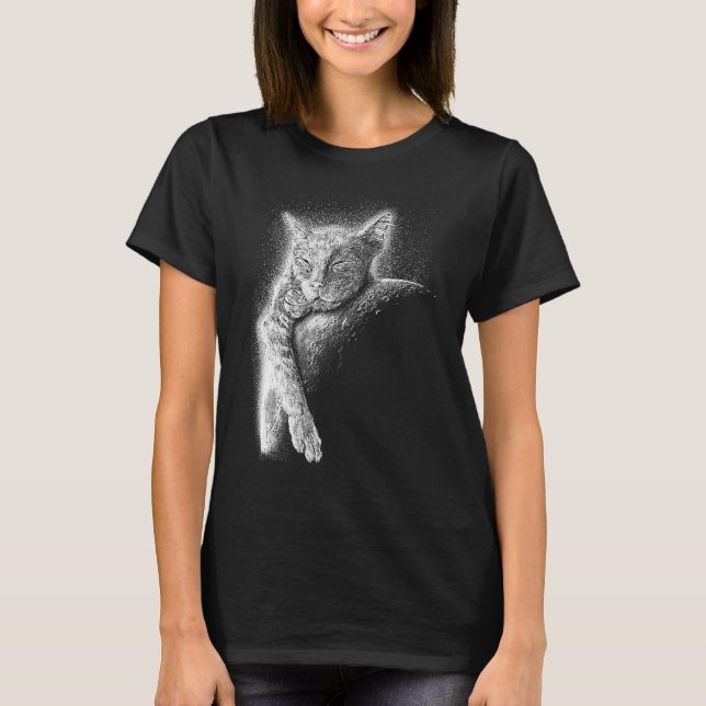 Camiseta Cute Cat Sleeping On The Moon Full Moon Space Kitt (Frente)