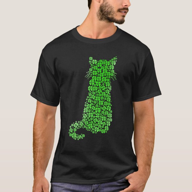 Camiseta Cute Cat St Patricks Day Clover Lucky Cat Mom Sham (Frente)