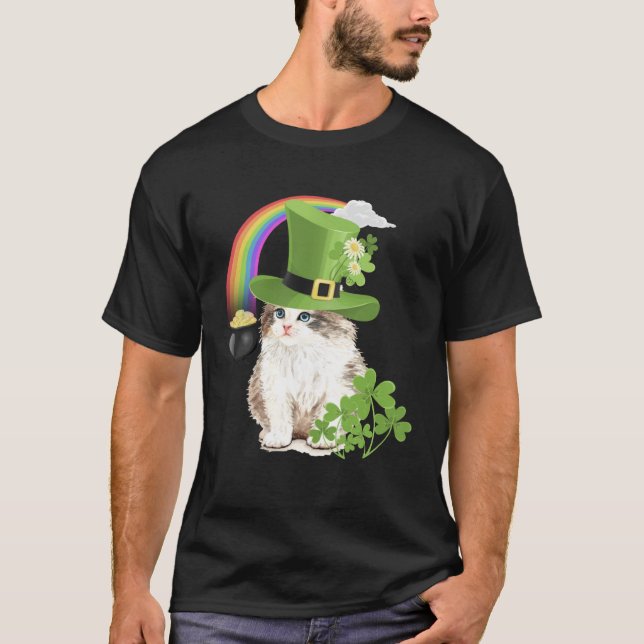 Camiseta Cute Cat  St Patricks Day Shamrock Rainbow Patty K (Frente)