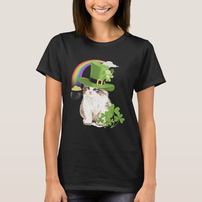Camiseta Cute Cat  St Patricks Day Shamrock Rainbow Patty K (Frente)