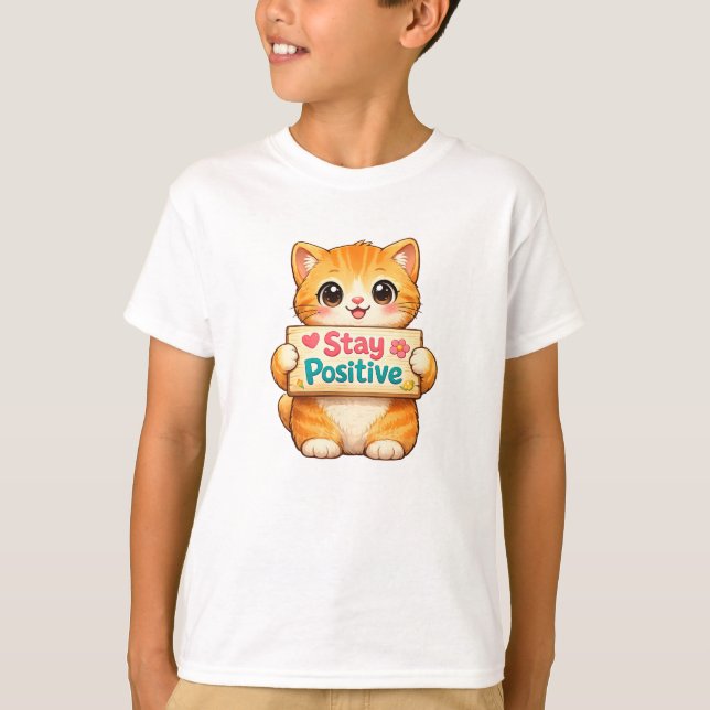 Camiseta Cute Cat Stay Positive Artwork (Frente)
