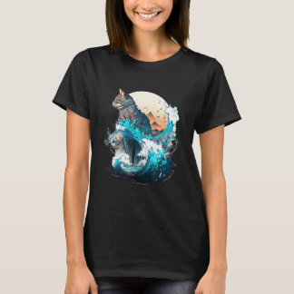 Camiseta Cute Cat with a ocaen wave Illustration 1
