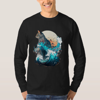 Camiseta Cute Cat with a ocaen wave Illustration 1
