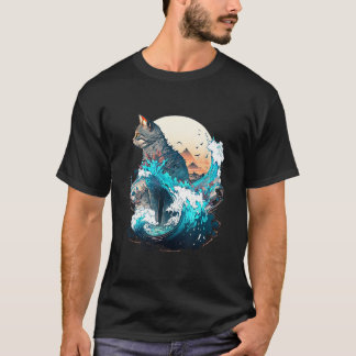 Camiseta Cute Cat with a ocaen wave Illustration 1