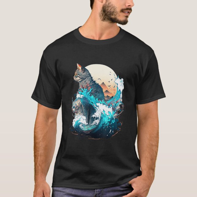 Camiseta Cute Cat with a ocaen wave Illustration 1 (Frente)