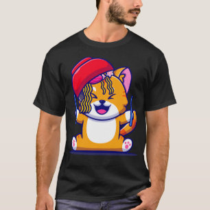 Camiseta Cute Cat With Ramen Noodle Bowl And Chopstick Cart