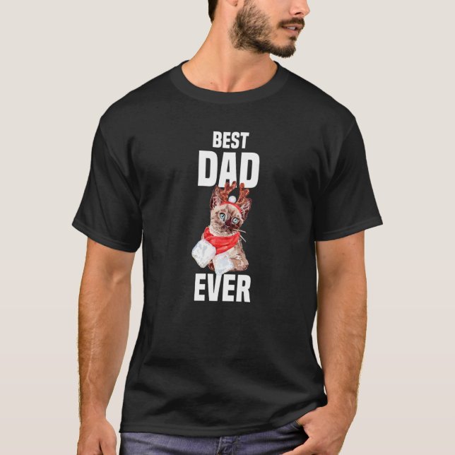 Camiseta Cute cat with reindeer costume Best Dad Ever  (Frente)