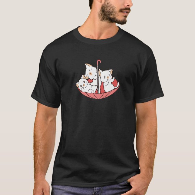Camiseta Cute Cats Kittens Animals Pets in Pink Umbrella En (Frente)