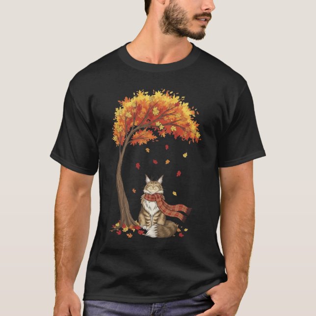 Camiseta Cute Cats Lover Maine Coon Cat Fall Autumn (Frente)