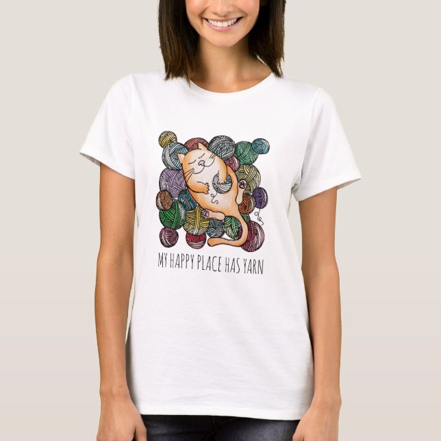 Camiseta Cute Cat's Yarn Heaven Knitting Wool Knitters (Frente)