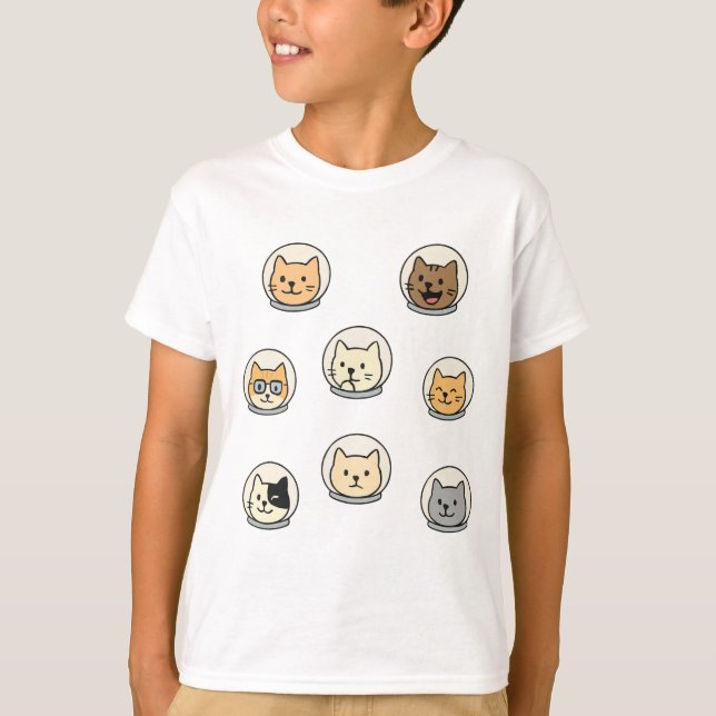 Camiseta Cute Catstronaut Heads Shirt For Space-Loving Kids (Frente)