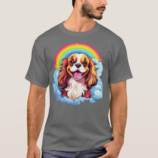 Camiseta Cute Cavalier King Charles Spaniel Rainbow Cloud D
